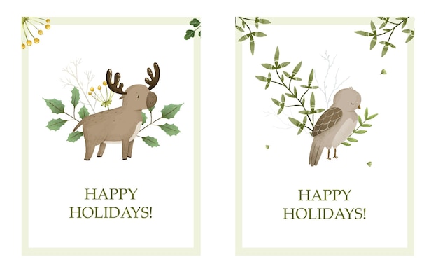 new year and christmas cards cute childish hand painted illustration