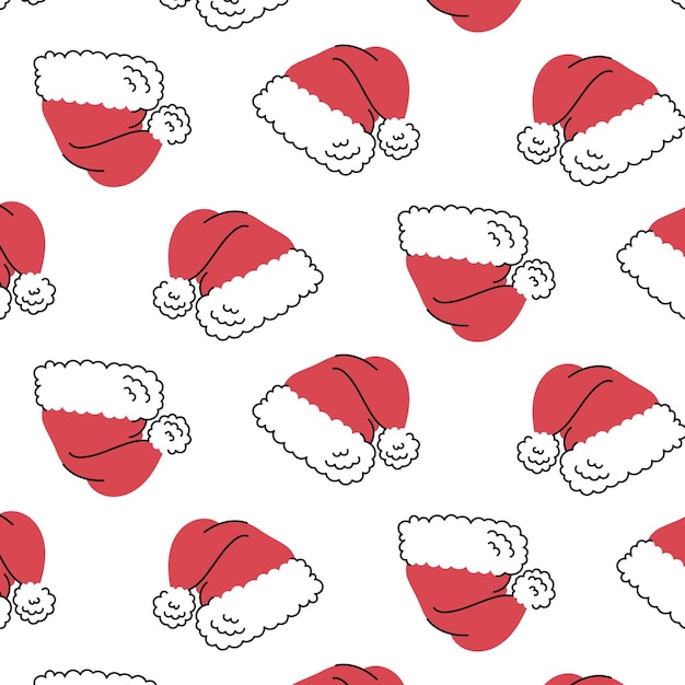 New Year and Christmas pattern with red hat with ponpon of Santa Claus