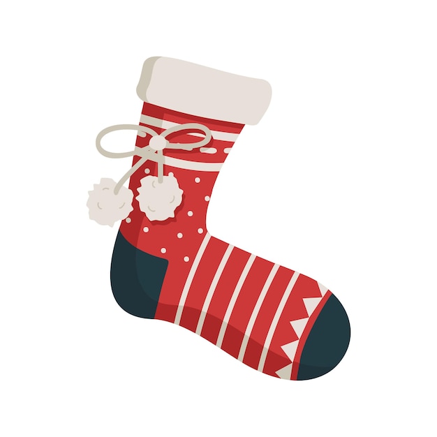 New year and christmas sock with patterns festive decorative element for design on winter holiday