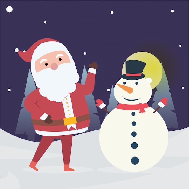 New year and Christmas winter with Santa Claus and snowman