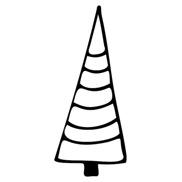 New year element stylized striped fir Handdrawn Sketch Christmas tree on a white background