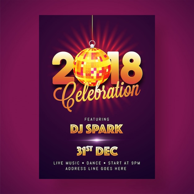 New Year Evening 2018 Party Poster, Banner or Flyer Design.