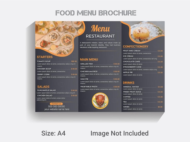 new year food design layout, A4 size trifold brochure food menu template.