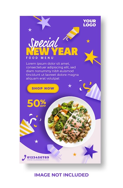 New year food menu template design for social media stories