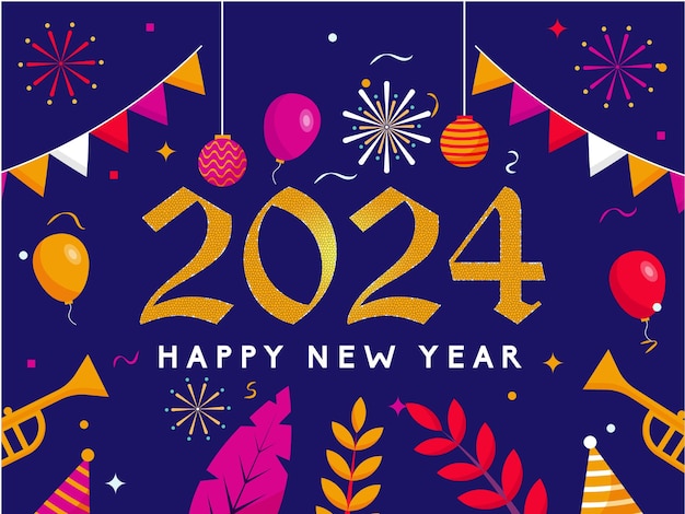 New Year Free vector elegant 2024 celebration card festival background