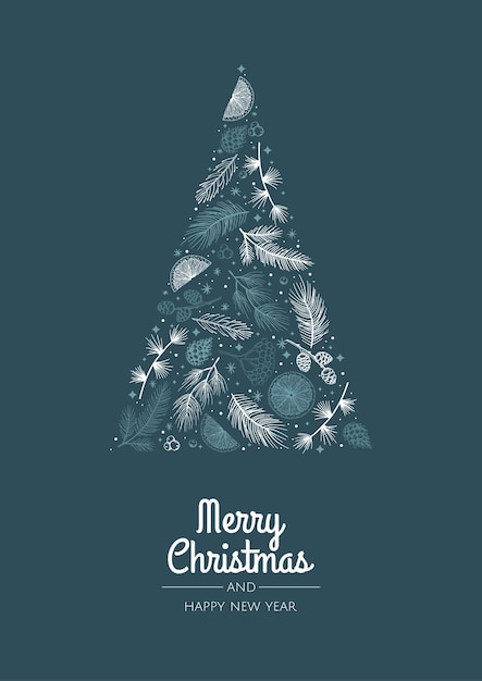 New Year greeting card with a stylized Christmas tree