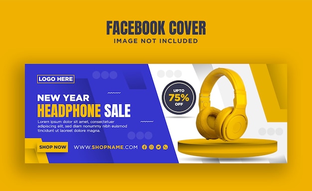 new year headphone sale facebook cover banner design