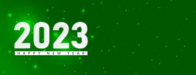 New year holiday banner with green color background 2023 text and light effect