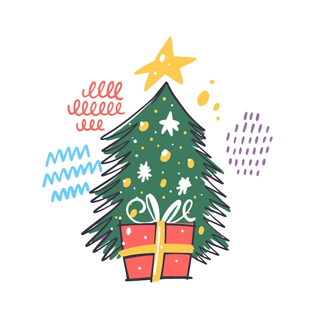 New Year holiday greeting card or Christmas tree vector illustration.