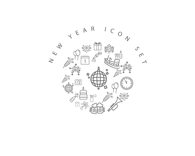 New year icon set design