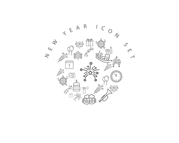 New year icon set design