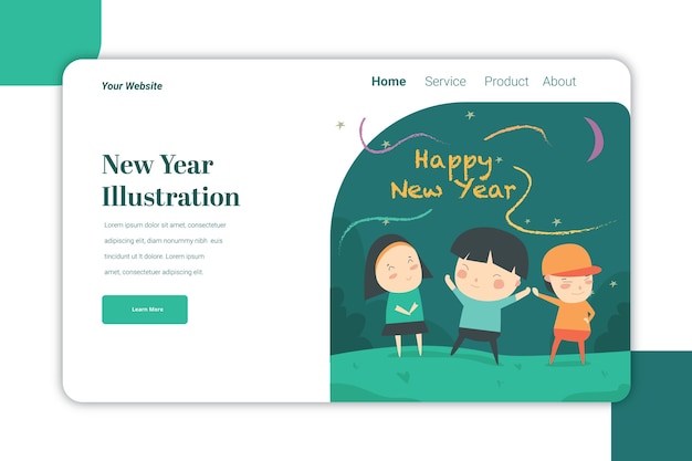 New Year Ilustration Landing Page   Template Cute Caracter