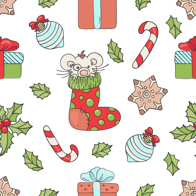 NEW YEAR MOUSE Christmas Seamless Pattern