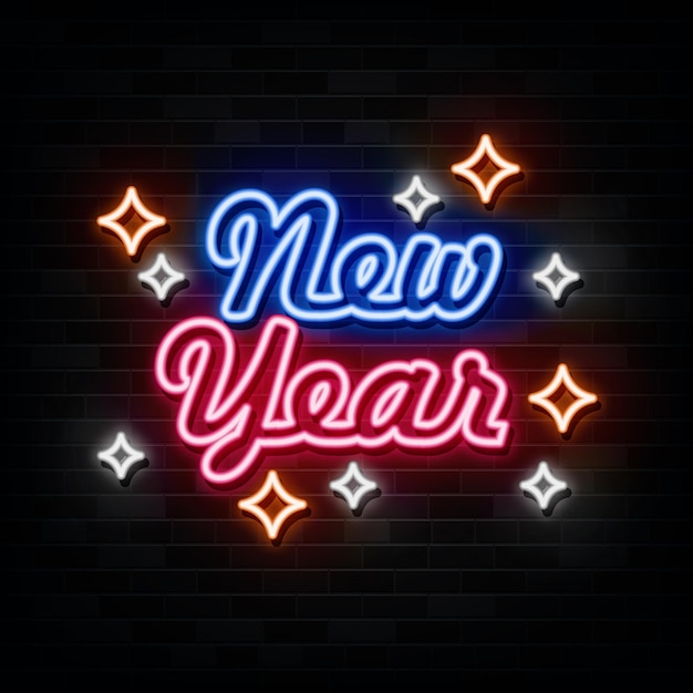 new year neon sign design element light banner