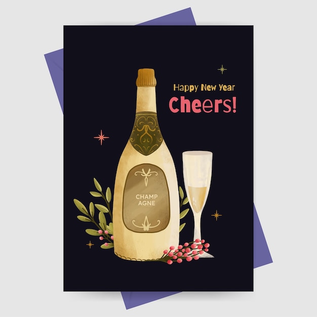 New year party Card with champagne bottle illustration Design for greeting card poster invitation