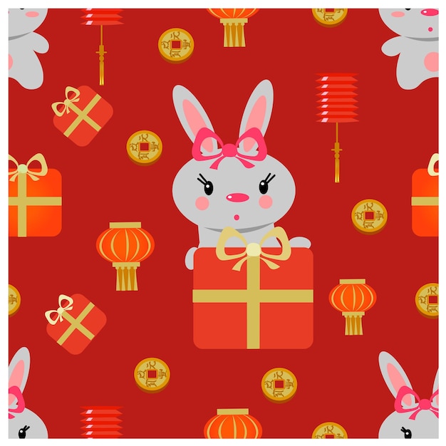 New Year rabbit seamless pattern