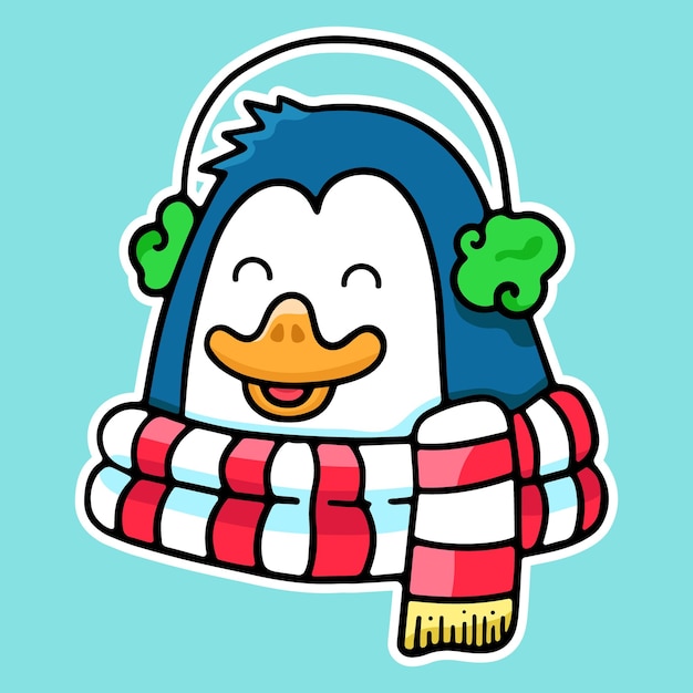 New Year s or Christmas Penguin winter illustration sticker icon vector design element hand drawn