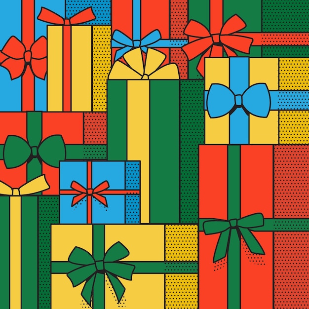 New Year's pattern of gifts. Merry Christmas and Happy New Year.