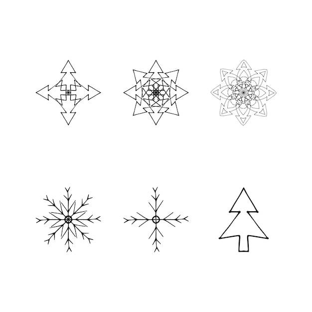 New Year's set. Snowflakes. Black and white. Decor.