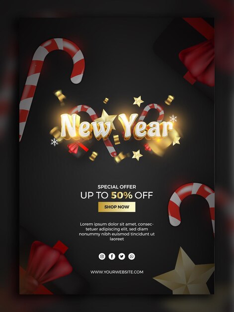 Vector the new year sale advertising poster for the store discounts up to 50 percent