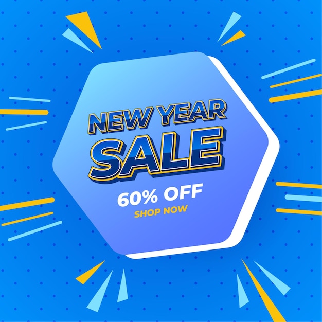 New year sale banner flyer template square Blue yellow color modern style