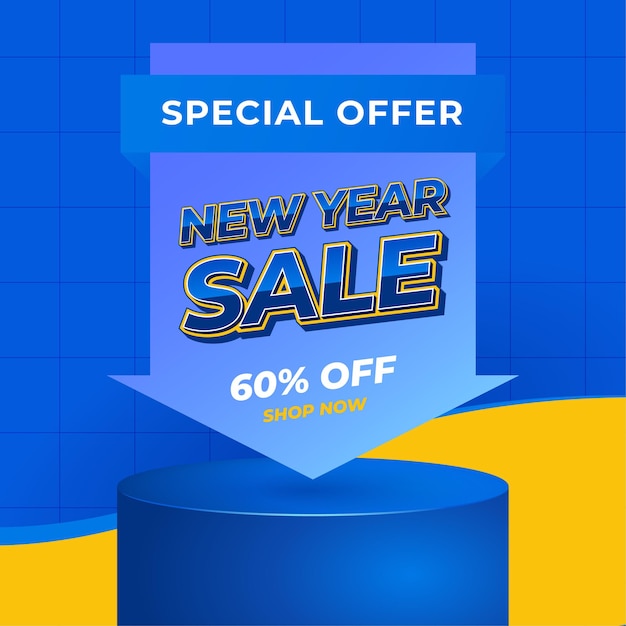 New year sale banner flyer template square Blue yellow color modern style