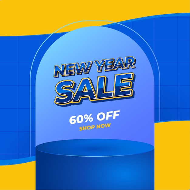 New year sale banner flyer template square Blue yellow color modern style