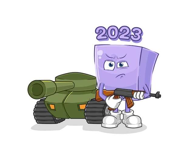 New year soldier with tank character cartoon mascot vector