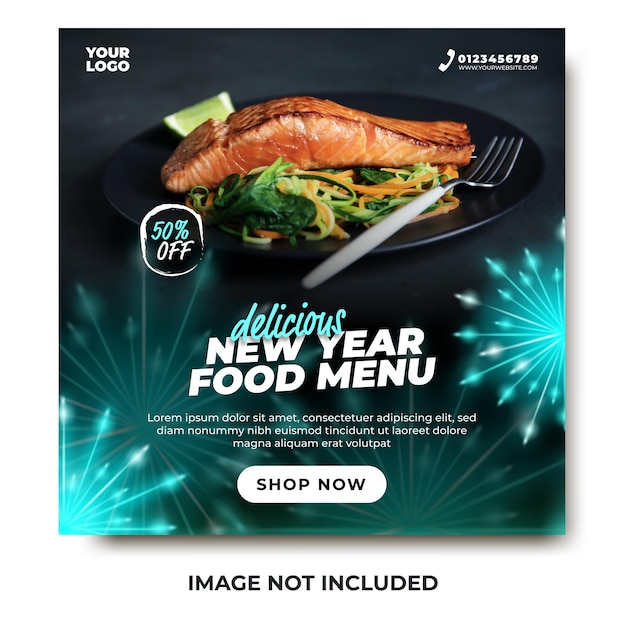 New year special food menu template for social media post