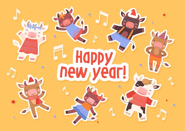 New year stickers set