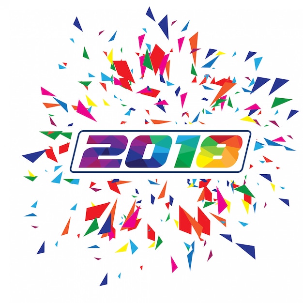 New Year Typographical Cretaive Background 2019. Colorful polygonal or low polystyle with confrtti