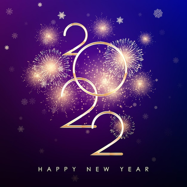 New Years banner with golden numbers firework and color background