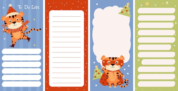 New Years set of weekly or daily planner note paper todo list Merry Christmas with cute tiger