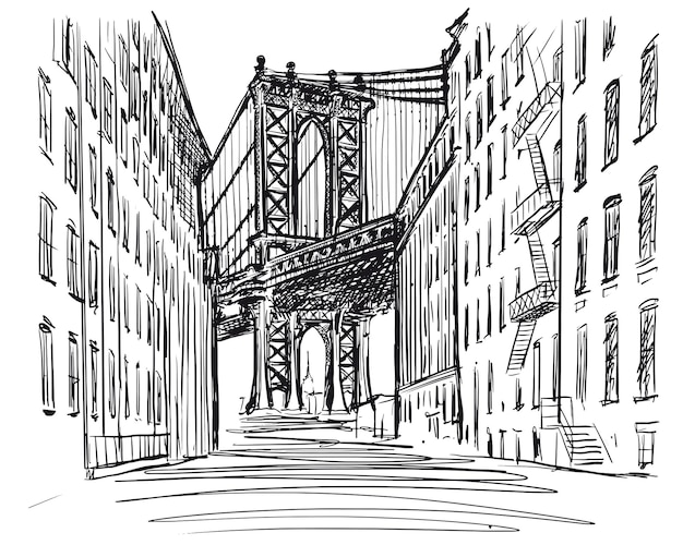 New York bridge sketch illustration