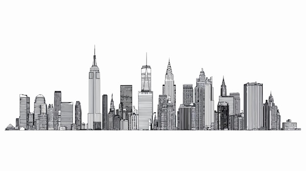 Vector new york city skyscrapers silhouette with one line art style