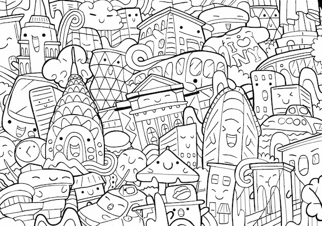 new york cityscape hand drawn coloring