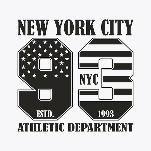 New York print with number in USA flag style. Design clothes, stamp for t-shirt, athletic apparel graphic. Vector illustration.