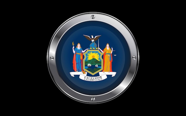 New York state flag 3d badge vector illustration