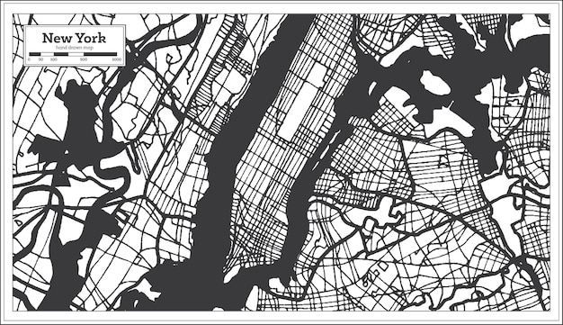 New York USA City Map in Black and White Color