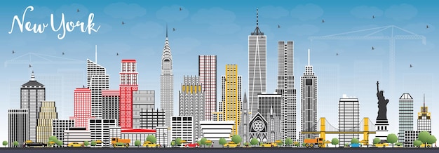 New York USA Skyline with Gray Skyscrapers and Blue Sky. Vector Illustration. Business Travel and Tourism Concept with Modern Architecture.