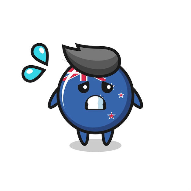 New zealand flag badge mascot character with afraid gesture , cute style design for t shirt, sticker, logo element