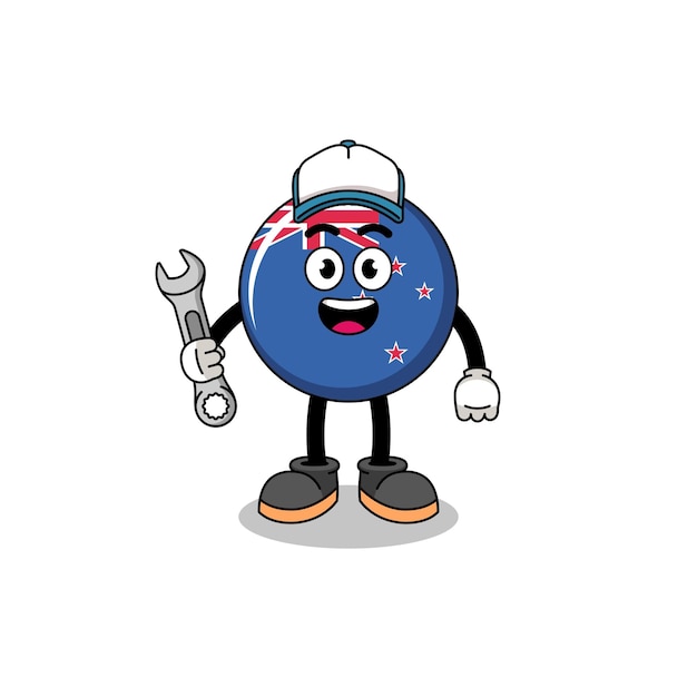 New zealand flag illustration cartoon as a mechanic