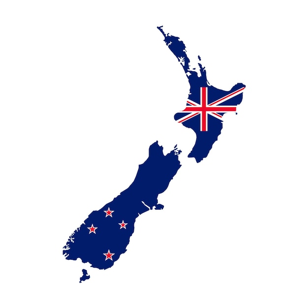 New Zealand map silhouette with flag on white background