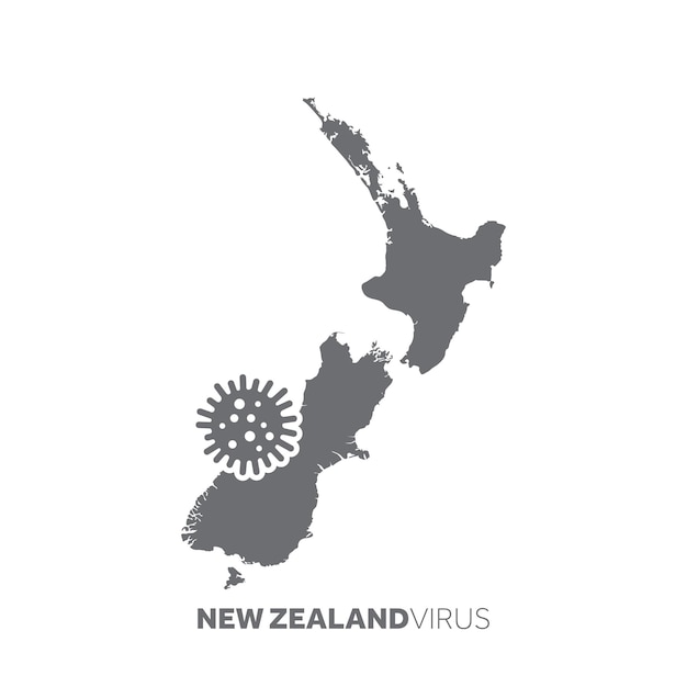 New zealand map with a virus microbe illness and disease outbreak