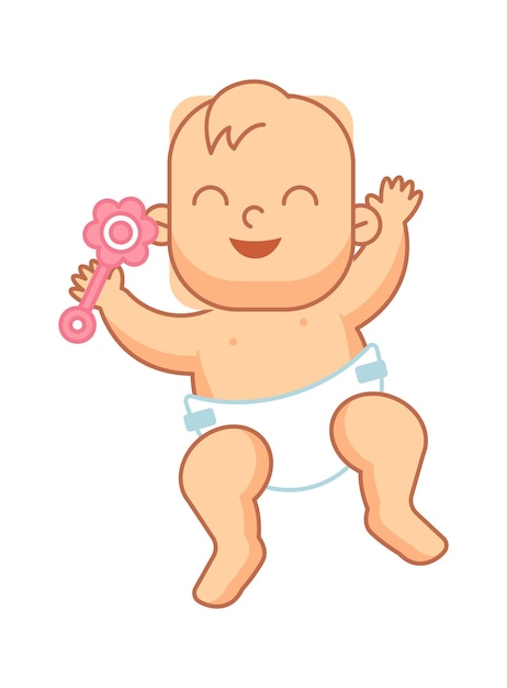 Newborn baby girl in diaper Vector illustration