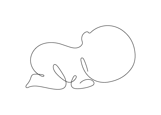 Newborn baby sleep one art line continuous drawing. Silhouette cute sleeping child, outline