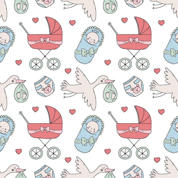 Newborn collection Seamless pattern for printing on fabric and packaging paper Tailoring for children