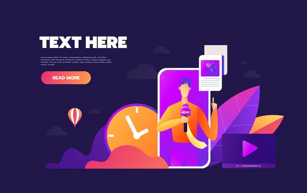 News app. Modern flat  graphic elements for web banner, landing page template, website.  illustration.