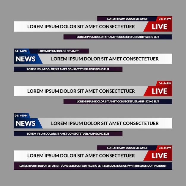 Vector news lower third vector design set banner and lower third for news and live