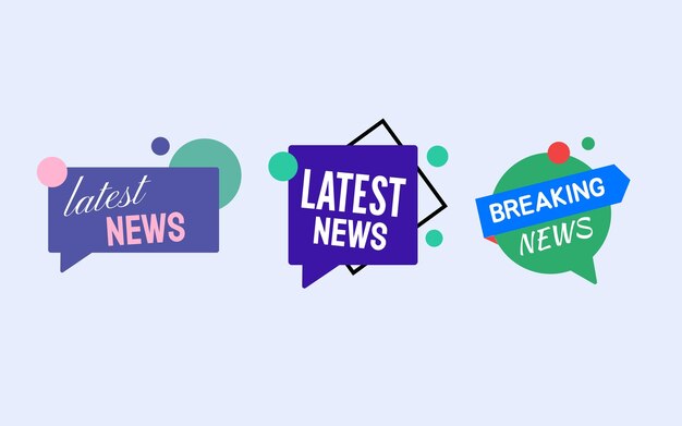 News update icons latest and breaking news in colorful speech bubbles